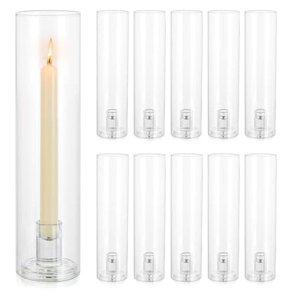Hurricane Glass Candle Holders: 11.8" Tall Cylinder Cover Set of 10 | for 0.87" Taper, Windproof Chimney Cover, Clear Candlestick Holder for Wedding Table Centrepiece, Party, Birthday, Christmas - size: 11.8" H - 10 Pcs