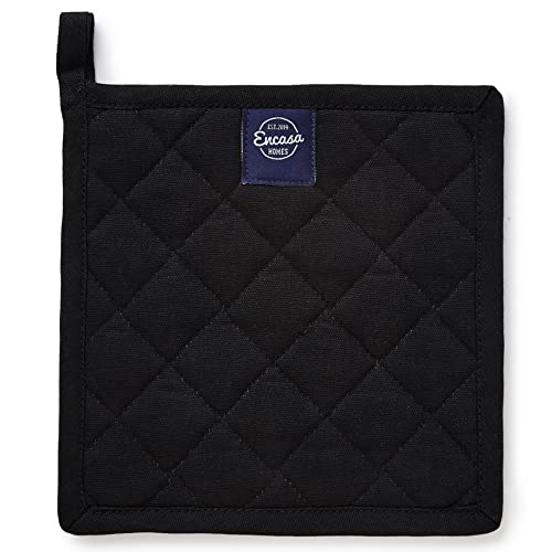 Encasa XO Pot Holders, Quilted Kitchen Hot Pads 8"x8" Full Black | 100% Heavyweight Cotton | Quilted Insulation | Multipurpose Trivets & Hot Pads | Hanging Loop | Set of 2 - color: Full Black