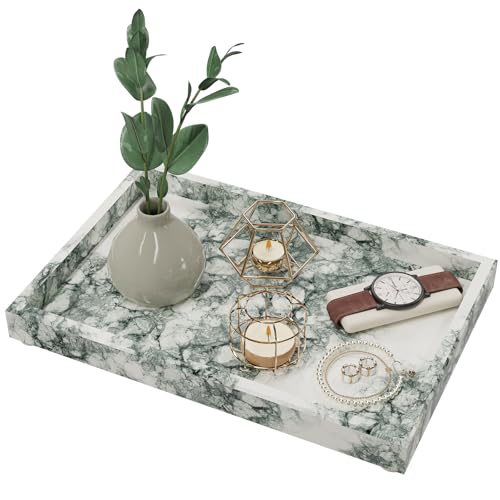 Marble Vanity Tray, for Decorative, 11.8x7.9x1.2 in, Lotus Green | Rectangle Decorative Tray, Pure Natural, Bathroom Counter Organizer for Jewelry, Cosmetics, Candles, Lotion, Perfume - color: Lotus Green