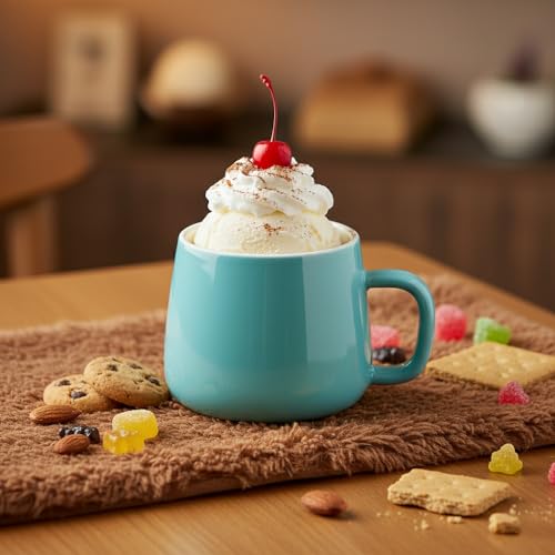 Teocera Coffee Mugs Set of 6-12oz Chip-Resistant Ceramic Cups with Ergonomic Handle | Dishwasher & Microwave Safe Turquoise Mugs | Keeps Beverage Hot, Perfect for Family Kitchen & Holiday Gifts - color: Turquoise （Set of 6)