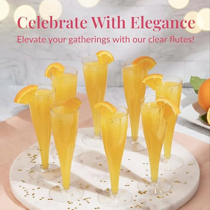 Prestee 24 Plastic Champagne Flutes - Gold Champagne Flutes Plastic - Gold Disposable Mimosa Flute - Party Supplies - Disposable Cocktail Glasses - Mimosa Bar, Wedding, Shower Party - color: Gold Glitter, size: 24 Count (Pack of 1)