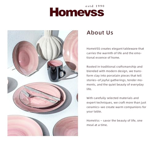 HomeVss, Sonoma Stoneware 16pc Dinnerware Set, Outside Black + Inside Hand Painting Rose - color: Rose