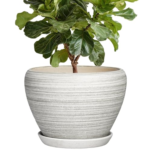Ceramic Plant Pots Indoor - 10 Inch Planter with Drainage Hole and Saucer, Modern Planters for Indoor Outdoor Plants, Large Flower Pots, Bedroom Decor, Gardening Gifts, Textured Grey - color: Textured Grey, size: 10 Inch