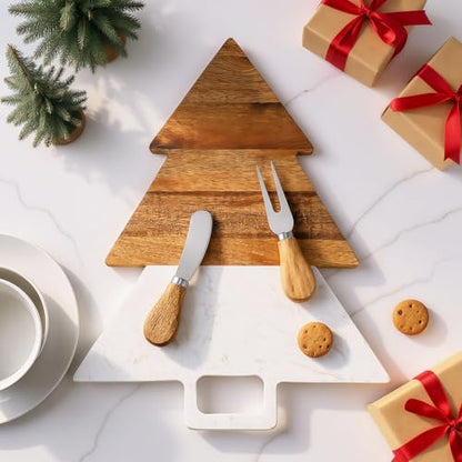 Christmas Tree Shaped Marble Charcuterie Cutting Serving Board