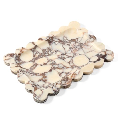 Luxury Calacatta Viola Marble Tray, 11"x8" Scalloped Marble Vanity Tray for Countertop Bathroom Kitchen Dresser, Natural Stone Tray for Jewelry Perfume Home Decor, Decorative Catchall Tray - color: Calacatta, size: 11" x 7.9" x 0.7"