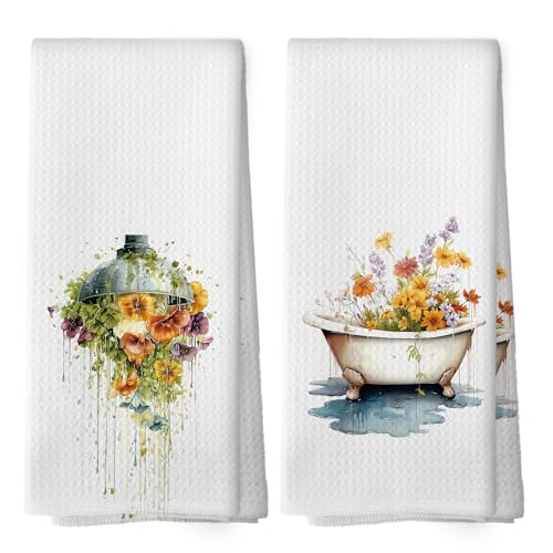 Botanical Bathroom Towels Set of 2, Floral Bathroom Cottagecore Hand Towel, Flower Bathtub Shower Room Washroom Restroom Decorative Tea Towel Dish Towels 16x24 Inch - color: Color 05