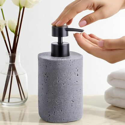 Clasin Home 2 Pack Gray Resin Soap Dispensers, Refillable Liquid Lotion Dispenser Bottles with Travertine-Look for Bathroom and Kitchen Countertop, Modern Stone Texture (10.8 oz) - color: Gray