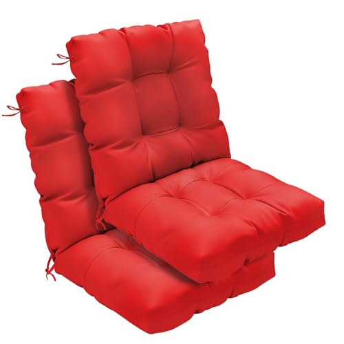 Outdoor Chair Cushions 42x21x4 Inch Set of 2, Red | Patio Cushions for Dining Rocking Chairs, High Back Soft Seat Pad with Ties, Waterproof Fade Resistant, Indoor Outside Use - color: Red