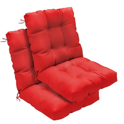 Outdoor Chair Cushions 42x21x4 Inch Set of 2, Red | Patio Cushions for Dining Rocking Chairs, High Back Soft Seat Pad with Ties, Waterproof Fade Resistant, Indoor Outside Use - color: Red
