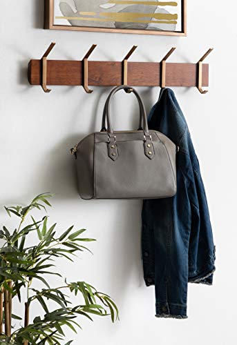 Kate and Laurel Rossmore Modern 5 Hook Shelf, Walnut and Gold, Mid-Century Coat Rack - color: Walnut Brown/Gold