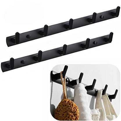 Wall Mounted Coat Rack, 5 Hooks, 17.7"x1.3", Modern, Black, 2 Pcs | Space Aluminum, Rustproof, for Hallway, Entryway, Hanging Holder for Clothes, Towel, Backpack, 40 lbs Capacity, Easy Install - size: 5 Hooks(2 packs)