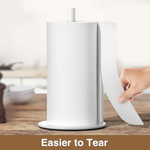 Paper Towel Holder White Stainless Steel Kitchen Countertop Roll Organizer | Standing Paper Towel Holders Roll Dispenser Simple White Weighted Base - color: White