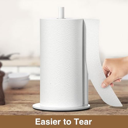 Paper Towel Holder White Stainless Steel Kitchen Countertop Roll Organizer | Standing Paper Towel Holders Roll Dispenser Simple White Weighted Base - color: White