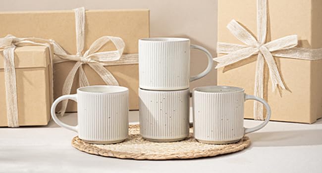Coffee Mug Set for 4-12oz Ceramic Stoneware Mugs for Coffee, Tea, Cocoa, Microwave & Dishwasher Safe, Speckled White - color: Speckled White