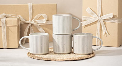 Coffee Mug Set for 4-12oz Ceramic Stoneware Mugs for Coffee, Tea, Cocoa, Microwave & Dishwasher Safe, Speckled White - color: Speckled White
