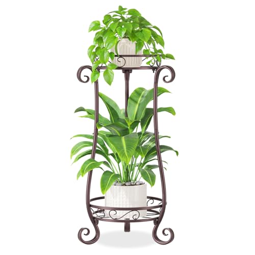 iDavosic.ly 2 Tier Tall Metal Plant Stand Outdoor Indoor, 27 Inch, Bronze | Corner Flower Pot Holder Shelf, Wrought Iron Vertical Display Rack for Patio Porch Garden, Heavy Duty, Sturdy, Space Saving - color: Violet Bronze, size: 2 Tiers