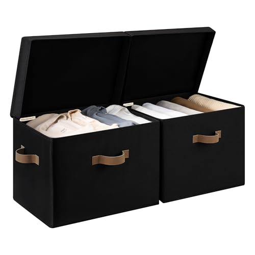 StorageWorks Fabric Storage Bins with Lids, Closet Storage Bins | Flip-Top Lid, 3 Handles, Collapsible, Stackable, for Clothes Blankets, Multi-Purpose, Jumbo, Black, 2-Pack - color: Black, size: Jumbo