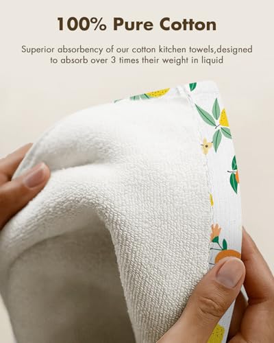 2pcs Cotton Waffle Kitchen Towels, Citrus | Waffle Weave, Terry Cloth, Pure Cotton, Sustainable, 16"x26", Highly Absorbent, with Hanging Loop, Giftable Package - color: Citrus
