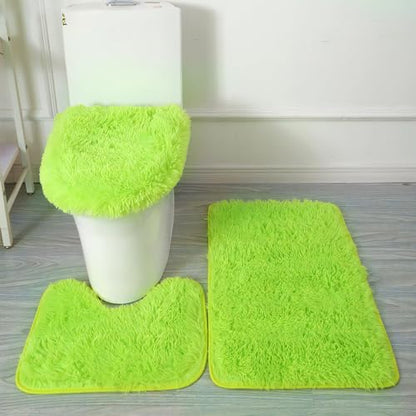 Green Bathroom Rugs Sets 3Piece Bath Mat Solid Bath Rug Floor Mats Washable Shower Rug with U-Shaped Contour Rug Toilet Lid Cover - color: Green, size: Set of 3