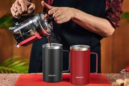 CHILLOUT LIFE Stainless Steel 20 oz Vacuum Insulated Coffee Mug with Handle and Lid, Large Thermal Camping Coffee Mug Cup with Durable Sliding Lid for Men & Women, Keeps your Beverages Hot/Cold - color: Black, size: 20 Ounces