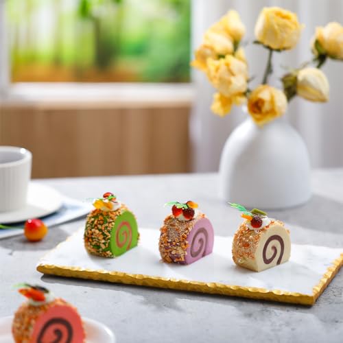 12" X 6" Marble Tray with Golden Foiling Natural Marble Board White Slab Candle Plate Tray for Kitchen Counter Cheese Charcuterie Wedding Gift House Warming Gift