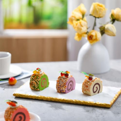 12" X 6" Marble Tray with Golden Foiling Natural Marble Board White Slab Candle Plate Tray for Kitchen Counter Cheese Charcuterie Wedding Gift House Warming Gift
