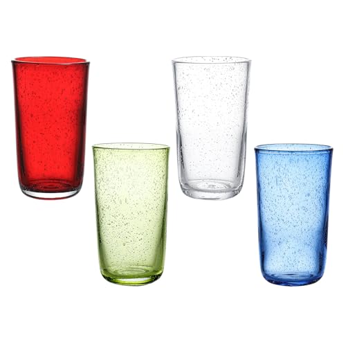 Hand Blown Glass Tumblers, Colored Bubble Water Glasses, 8 Oz, Set of 4