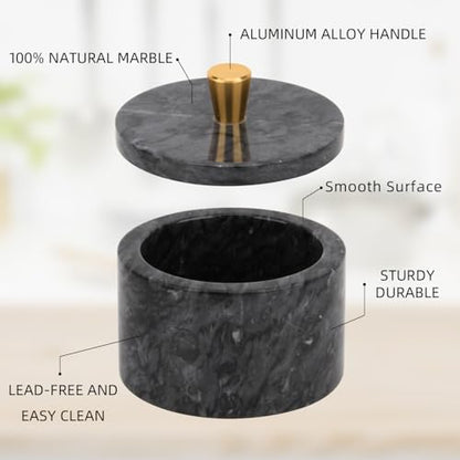 Marble Salt Cellar with Lid, Dark Grey, 4 inch | Natural Stone, Salt Pepper Box, Gold Alloy Handle, Kitchen Countertop Storage, Multi-Use, Sugar Spice Seasoning Container - color: Dark Gray