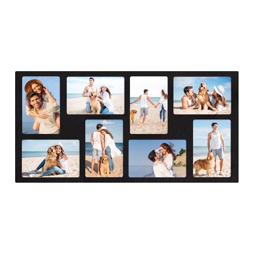 YESKAY 4x6 Picture Frame Collage for Wall Decor,Multiple Photo Collage Frames with Tempered Glass,8-Opening for 4 x 6 Picture Frames,Rustic Black,1 Pack(OD:11.75X21in) - color: Rustic Black, size: 4x6 - 8 Opening(OD:11X22in)