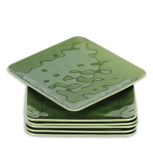 vicrays Ceramic Square Plates Set of 6 - Porcelain 8 inch Dinner Plates for Salad Dessert Appetizer Bread - Microwave Oven and Dishwasher Safe - Green - color: Green, size: 6pcs-8 inch