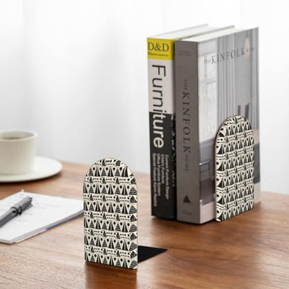 Scandinavian Geometric Shapes (2) Print Wooden Bookends,1 Pair Book Ends,Book Organizer for Home Office School Desk