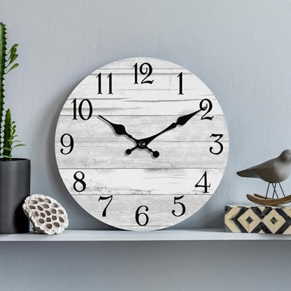 KECYET 14 Inch Wall Clock Battery Operated Gray White Silent Farmhouse | Round analog clock; large easy-read dial for bathroom, kitchen, bedroom & living room; 1 AA battery (not included) - color: Light Gray, size: 14"