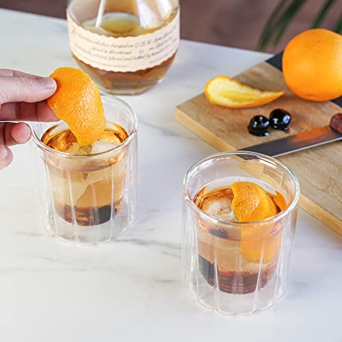 Viski Double Walled Rocks Glasses - Insulated Whiskey Tumblers with Cut Crystal Design - Dishwasher Safe 10.5oz Set of 2 - style: Double Walled Rocks