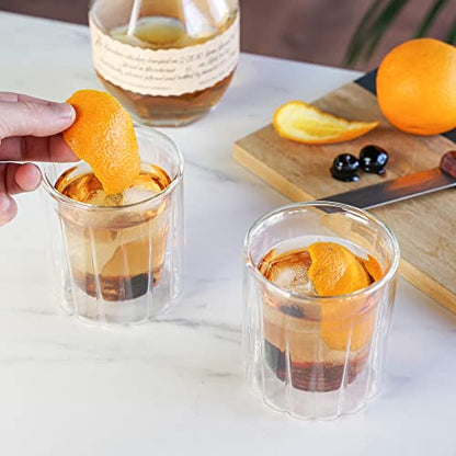 Viski Double Walled Rocks Glasses - Insulated Whiskey Tumblers with Cut Crystal Design - Dishwasher Safe 10.5oz Set of 2 - style: Double Walled Rocks