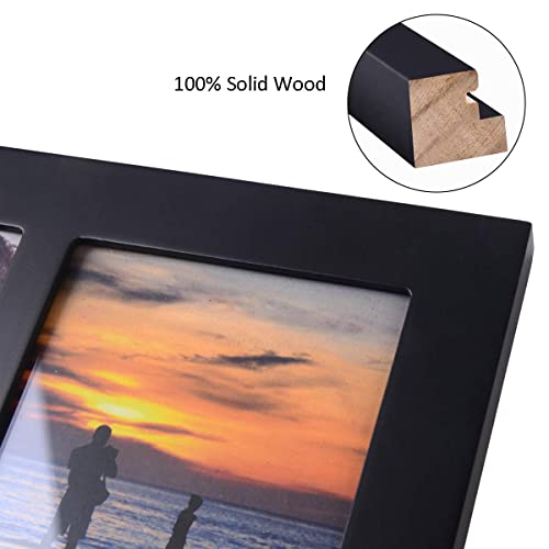 4x6 3-Opening Collage Picture Frame Black Wood | Shatter-resistant glass, tabletop & wall mount, fits 4x6 photos - size: 4x6 - 3 Opening