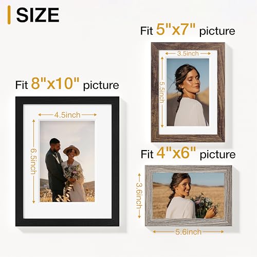 Vittanly 10 Pack Gallery Wall Frame Set, Black, Brown, Dark Grey | Gallery Wall Frame Set: 2pcs 8x10, 4pcs 5x7 & 4pcs 4x6 Photos for Wall & Table, Picture Frames made of Engineered Wood - color: Black & Brown & Dark Grey