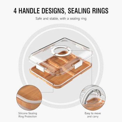 Portable Charcuterie Boards with Lid, Cheese, Veggie & Snack Tray | Clear Lid Keeps Food Fresh, Travel Portable Board for Kitchen, Picnic and Party, House Warming Gifts New Home - color: 6 Compartments White