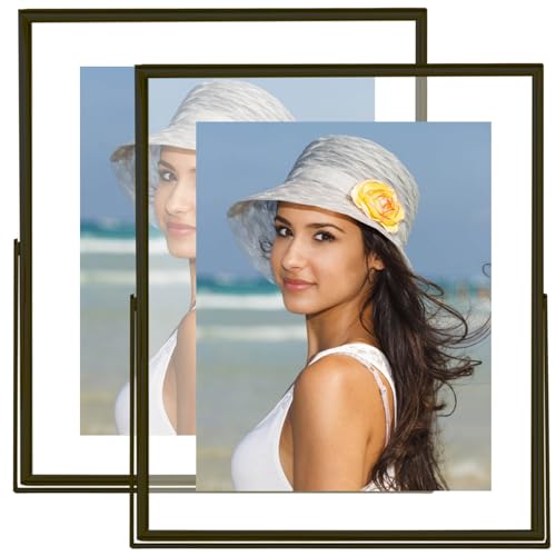 8x10 Floating Picture Frames Set of 2, Made of Metal and Double Real Glass, for Photo Size up to 10x12, Tabletop Display Home or Wedding Decoration (Vertical Black) - color: Black (Vertical), size: 10x12 for 8x10 (2 Pcs)