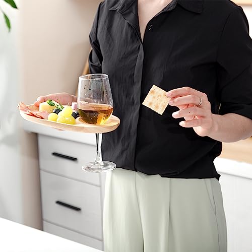 Decent Vrvrge Wine Appetizer Plates 4PCS, Appetizer Plates with Wine Glass Holder, Wood Individual Charcuterie Plates Built-in Cup Hold, Serving Platters Boards for Party, Gatherings, Entertaining - color: Rubber Wood 4pcs