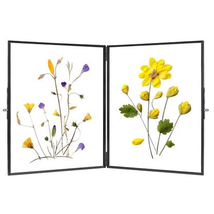 REDHUGO Glass Pressed Flower Frame Handmade, Rectangle, Black, 8×10 Inches | Hinged Double Press Flower Frame, Tabletop Brass Photo Frames, Rectangle Dried Flowers Display Folding Frames for Home - color: Black, size: 8L" x 10W"