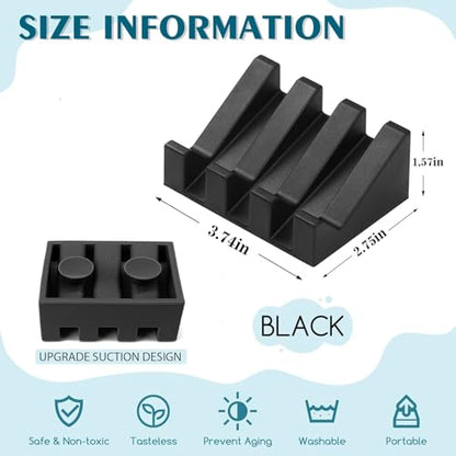 Silicone Soap Dish Self Draining with Suction Cups (Black, 1 Pack) | Waterfall drainage design drains fast to keep soap dry silicone soap saver with reusable suction cups for bathroom & kitchen - color: Black, size: 1