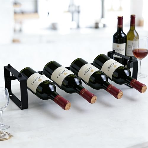 Wine Rack for Countertop – Stackable Freestanding Bottle Organizer for Kitchen, Pantry, Bar Cabinet & Small Spaces – Compact Metal Shelf & Modular Storage Stand (1-Tier) - size: 1-Tier