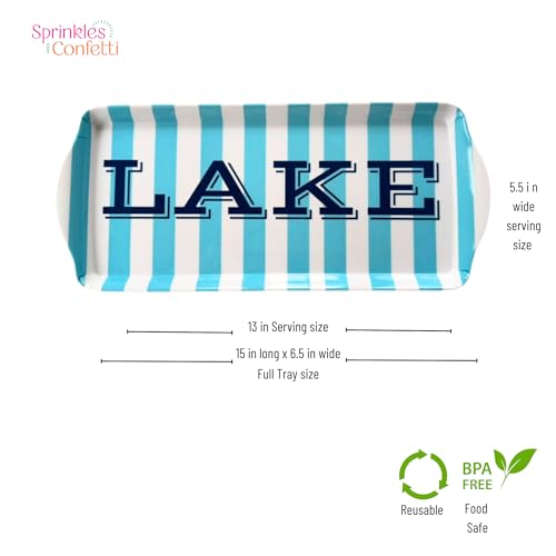 Lake Melamine Serving Tray with Handles Blue Stripe Rectangular BBQ Platter | By Sprinkles & Confetti Shatter-Resistant BPA-Free Dishwasher Safe Charcuterie Days Entertaining Food Display Kitchen - color: Blue Stripe