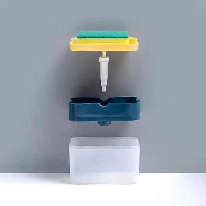 Countertop Kitchen Dish Soap Dispenser and Sponge Holder.Sink Dish Washing Soap Dispenser with one Gentle Push 13 Ounces (Sponge Included)