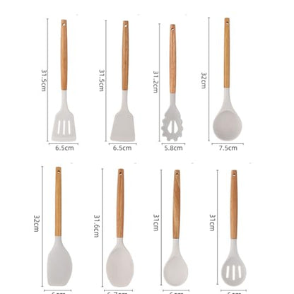 Kitchen Cooking Utensils and Knife Set with Block, 19 Pieces Cooks Cutting Set 11 Silicone Utensils Tool 5 Pcs Sharp Stainless Steel Chef Knives Scissors Whisk Tongs and Cutting Board (Beige) - color: Beige