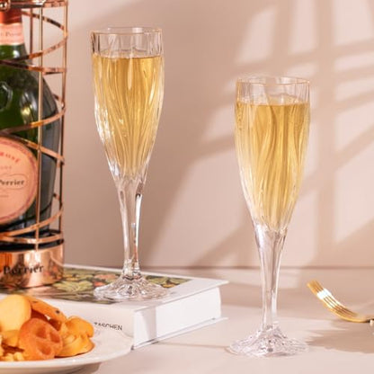 KAMMAK Champagne Flutes, Crystal Glass,180ML Champagne Glasses, Set of 2 | Clear Champagne Flutes with Long Stem and Thin Rim for Wine, Weddings, Anniversaries, Parties and Gifts, 615N - style: 180ML Ocean