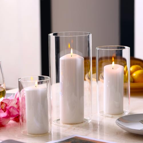 PHOSPHOR Hurricane Candle HoldersFor Pillar Candle Clear Glass Cylinder Centerpieces Vases Table Decoration Centerpiece Floral Room Decor Clear Seeded Bubbles Living Dining Kitchen 3 Pieces - color: Clear