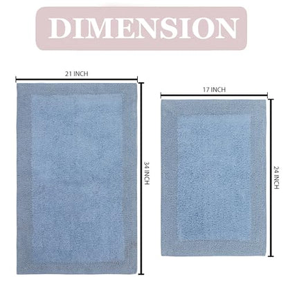 Home Weavers Luxury Collection 100% Cotton Reversible Bathroom Rugs Set, Washable Rug, Soft Cotton Extra Soft and Absorbent Bath Rug, Kitchen Mat, 2 Piece Set(S+M), Blue - color: Blue, size: 2 Piece Set(S+M)