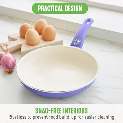 GreenLife 16 Piece Ceramic Nonstick Pots & Pans Cookware Set, Periwinkle | PFAS-Free Nonstick Coating, Stockpot, Frying Pans, Saucepans, Sauté Pan, Stay-Cool Handles, Dishwasher & Oven Safe up to 350F - color: Periwinkle, style: Soft Grip