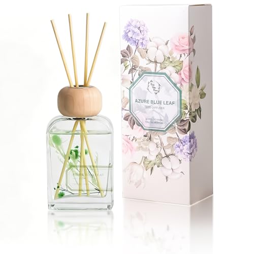 Reed Diffuser Set, 3.4 fl oz - Refreshing Scented Oil Diffuser with Sticks, Earl Grey Woods Bathroom Scent Diffuser, Home Fragrance for Bedroom, Living Room, Bathroom Shelf Decor - color: Azure Blue Leaf